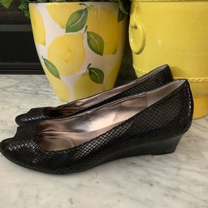 Black Snake Skin Calvin Klein Open Toe Heels